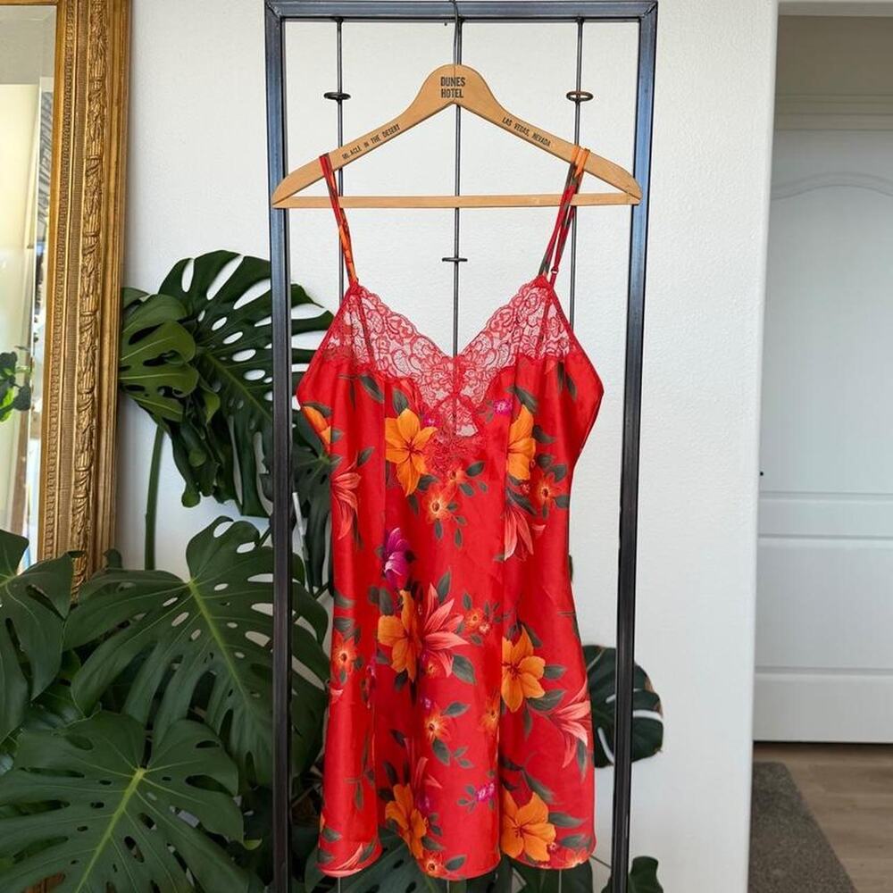 Vintage Victorias Secret Floral Satin Slip Dress - Vintage Lingerie